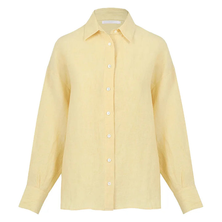 Olivia Bennet | Linen Shirt for Women in White with Slit Hem