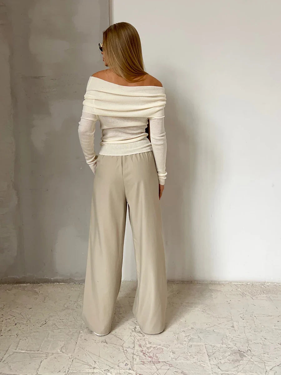 Olivia Bennet | Off-Shoulder Knit Top for Women in Natural Color