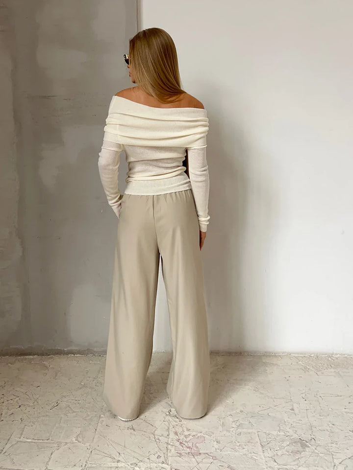 Olivia Bennet | Off-Shoulder Knit Top for Women in Natural Color