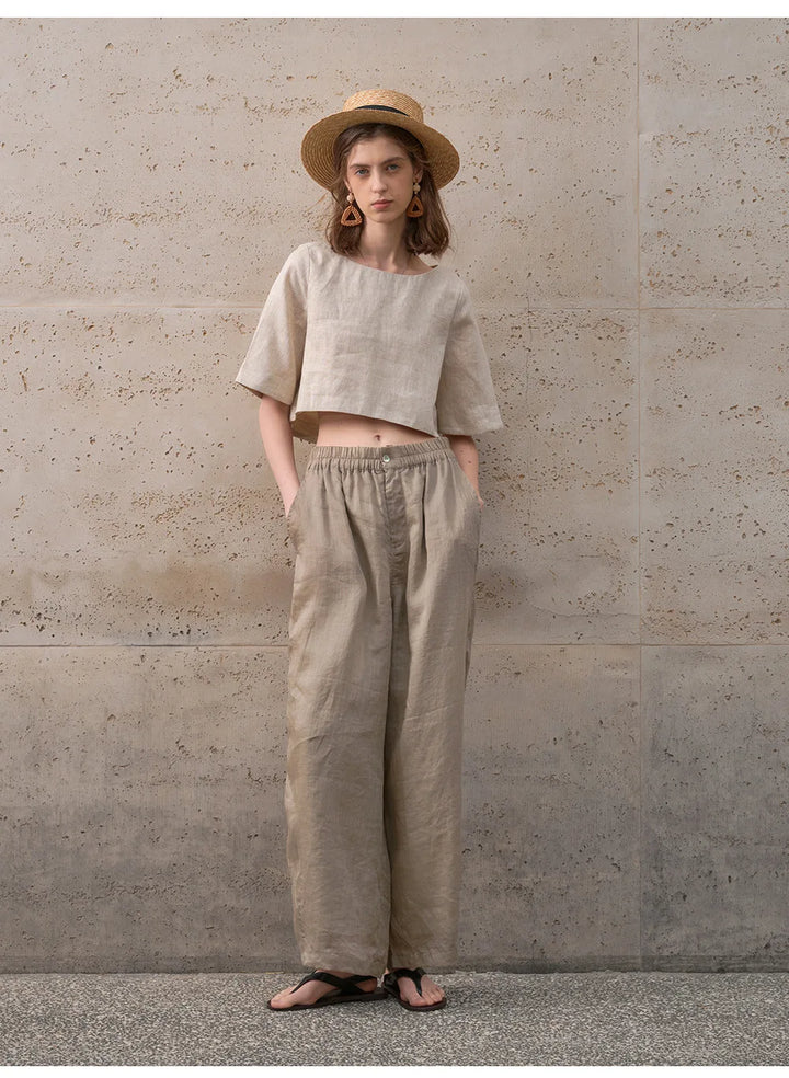Olivia Bennet | Boxy Linen Crop Top