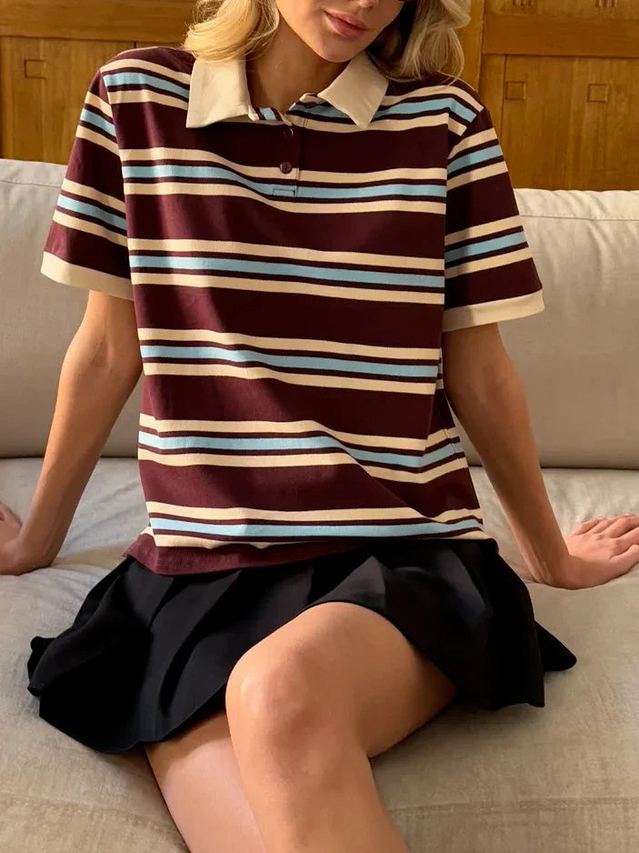 Olivia Bennet | Stripe Polo Tee for Women in Cotton Fit