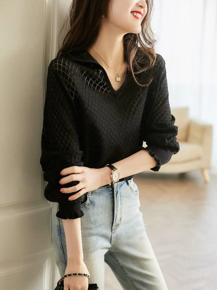 Olivia Bennet | Diamond Knit Top for Women in Natural Color