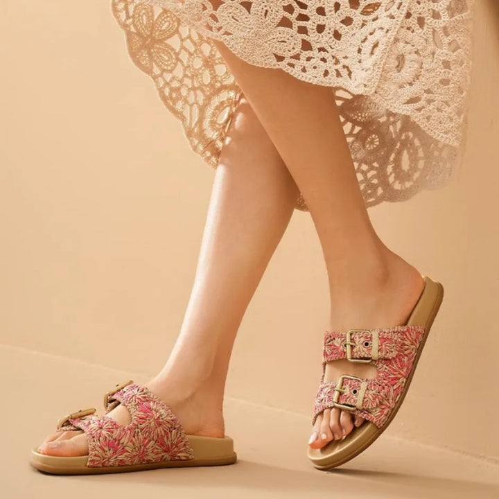 Olivia Bennet | Buckle Sandal for Women in Leather, Casual, Tan