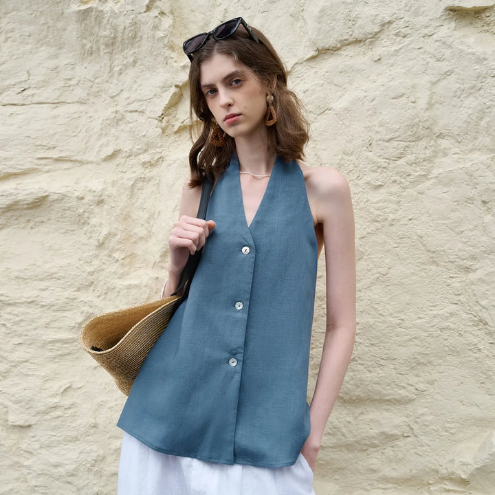 Olivia Bennet | Linen Halter Waistcoat Top