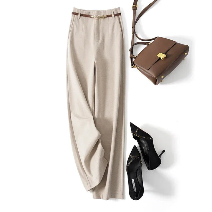Olivia Bennet | Wide Leg Wool Trousers for Women in Black