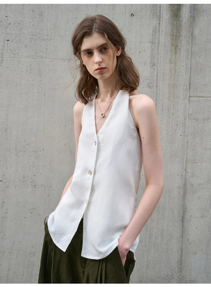 Olivia Bennet | Linen Halter Waistcoat Top