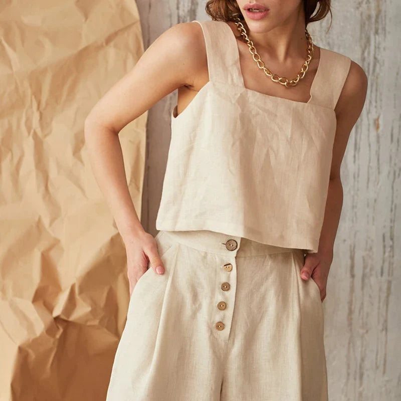 Olivia Bennet | Square Neck Linen Crop Tank