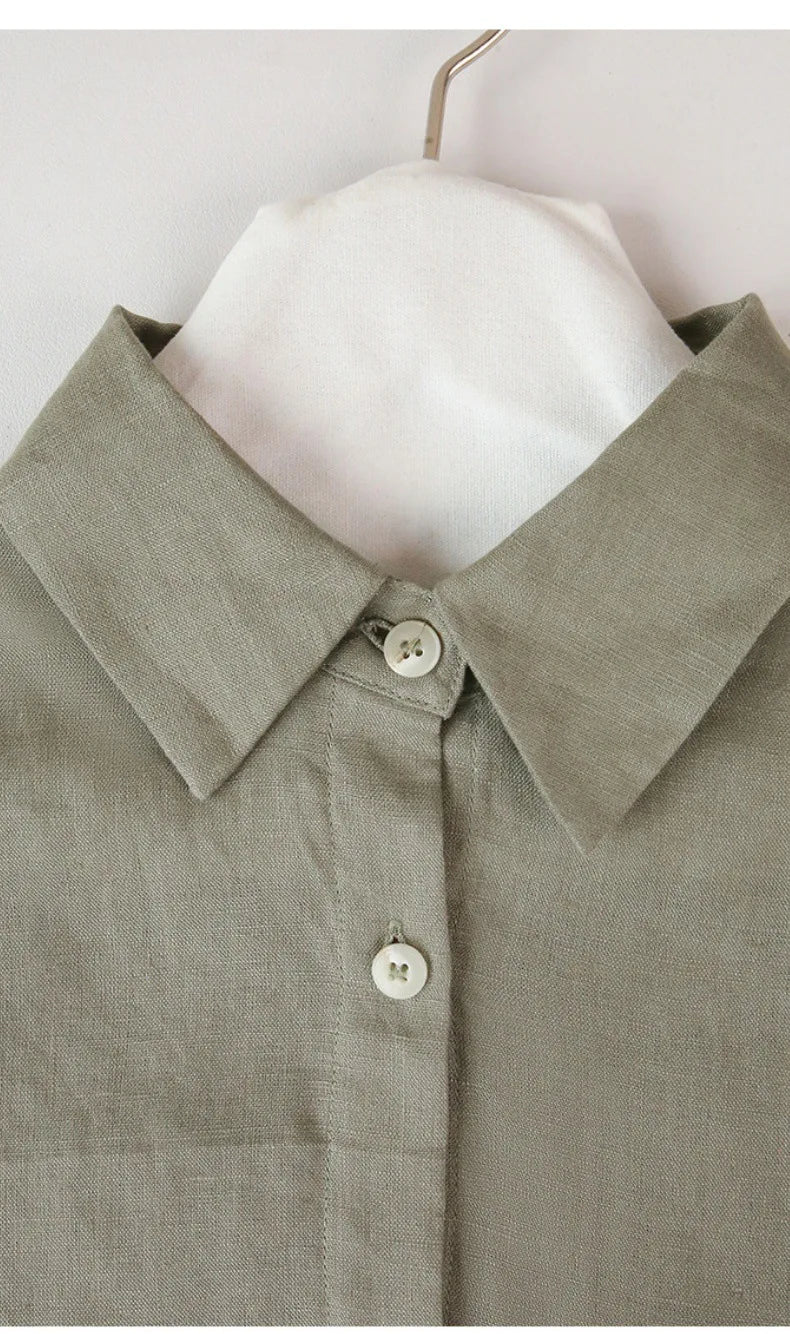 Olivia Bennet | Cropped Linen Overshirt for Women in Natural