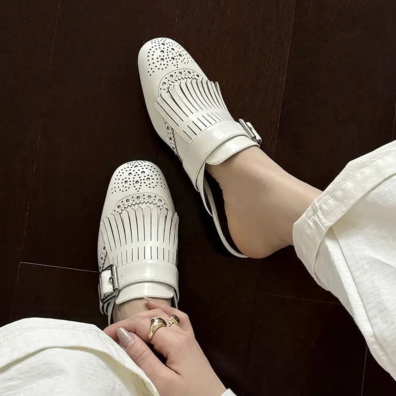 Olivia Bennet | Fringe Leather Loafers for Women