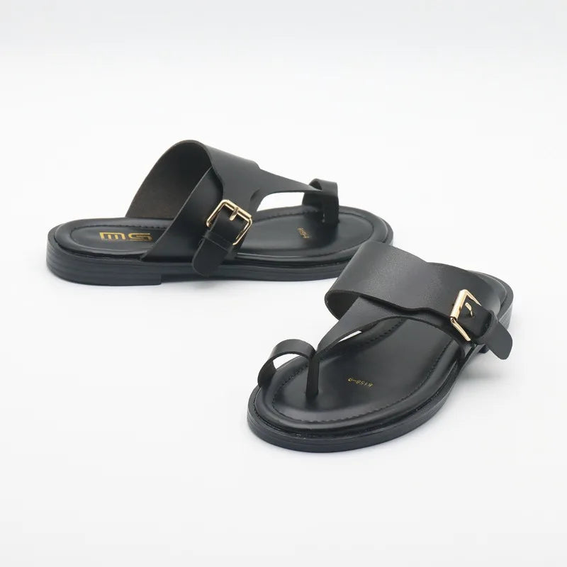 Olivia Bennet | Leather Buckle Sandal for Women in Natural Color