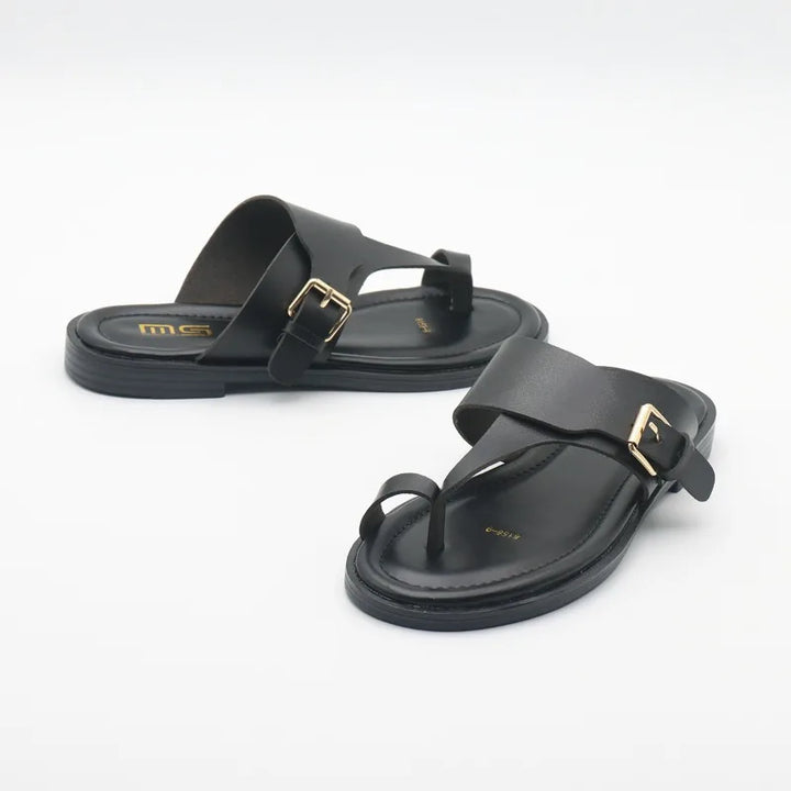 Olivia Bennet | Leather Buckle Sandal for Women in Natural Color
