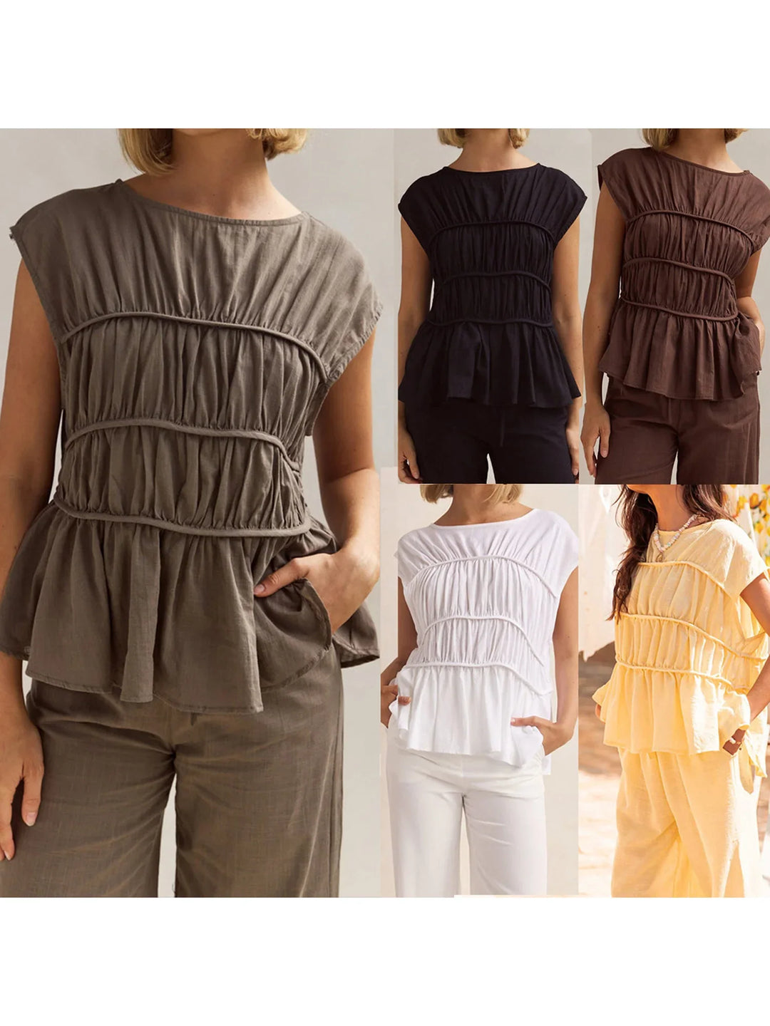 Olivia Bennet | Ruched Cap Sleeve Peplum Top for Women