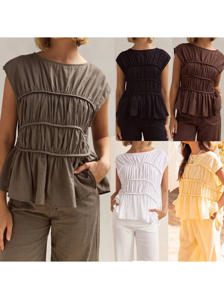 Olivia Bennet | Ruched Cap Sleeve Peplum Top for Women