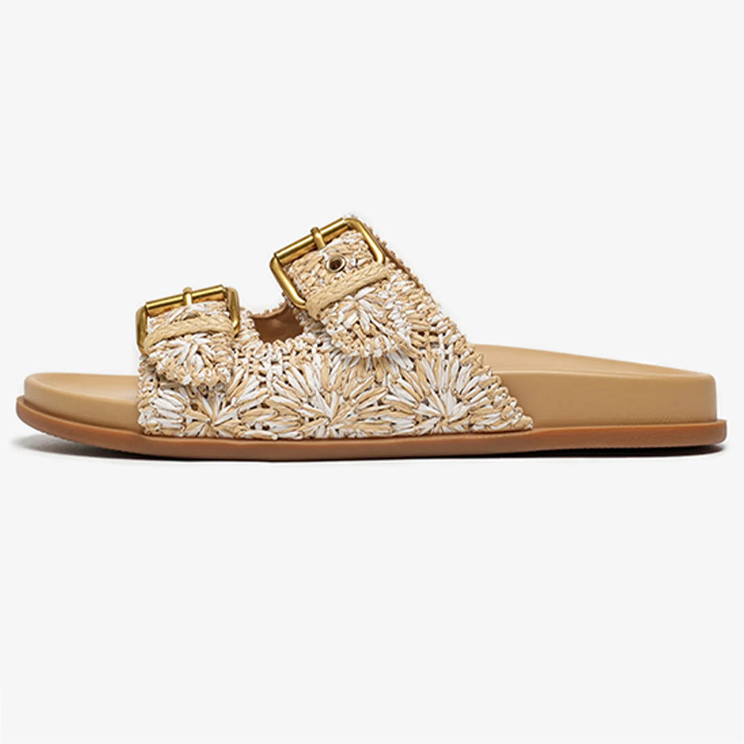 Olivia Bennet | Buckle Sandal for Women in Leather, Casual, Tan