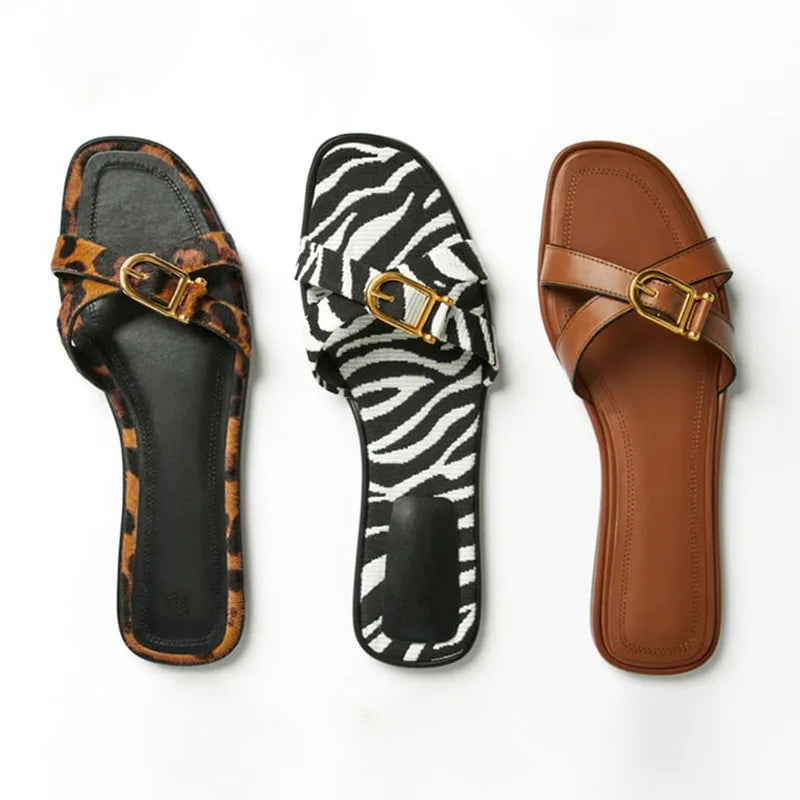 Olivia Bennet | Italian Leather Cutout Slide Sandal for Women