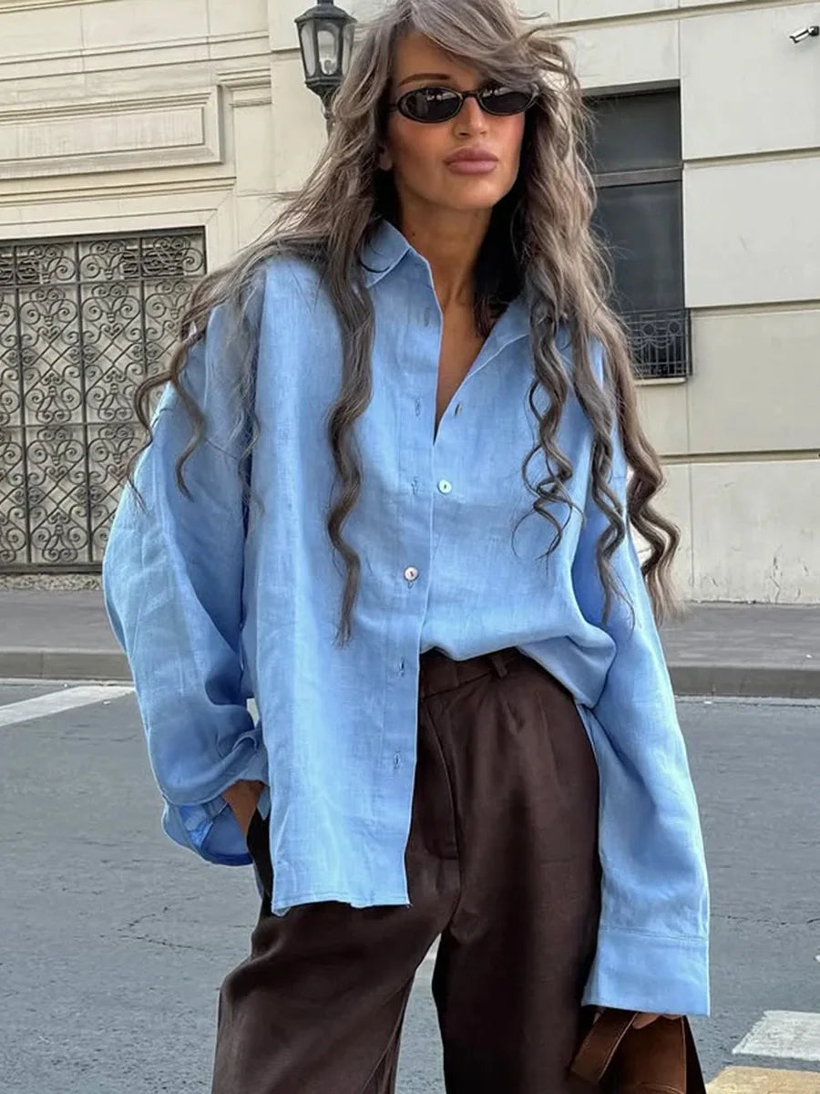 Olivia Bennet | Cotton Relaxed Shirt for Women in White