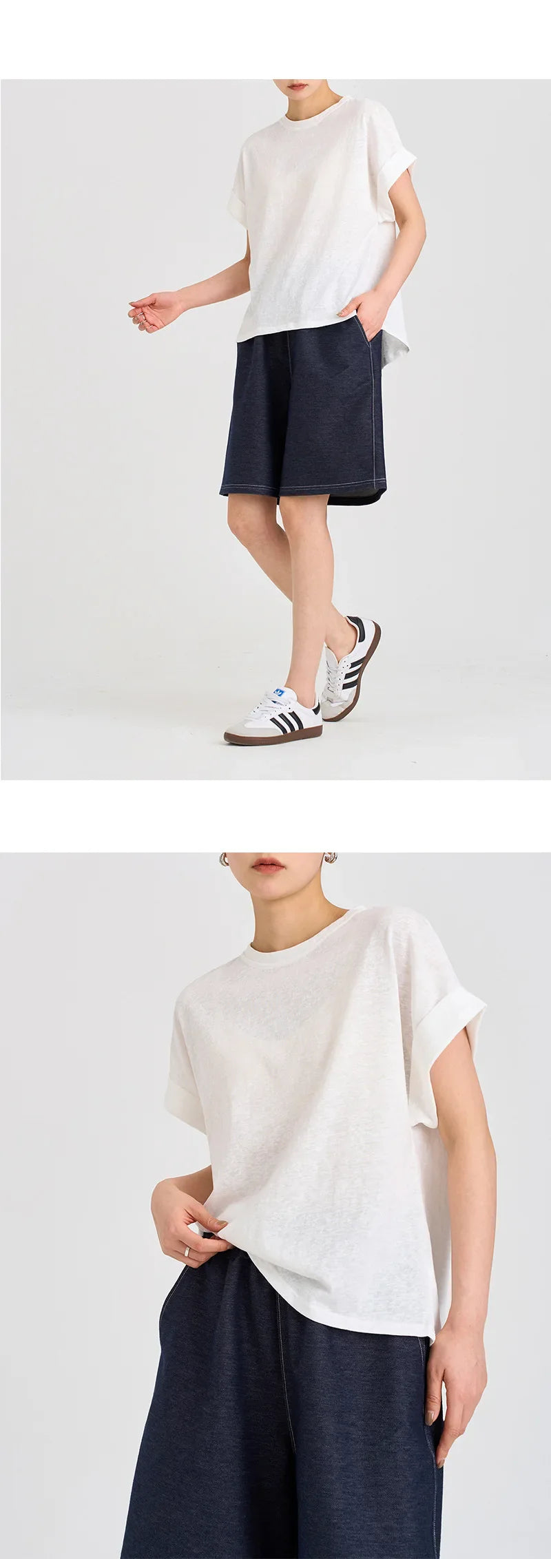Olivia Bennet | Oversized Tee for Women in Soft Cotton with Rolled Cuff in White