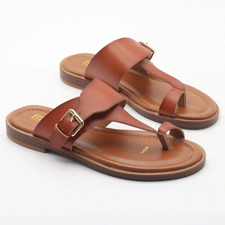 Olivia Bennet | Leather Buckle Sandal for Women in Natural Color