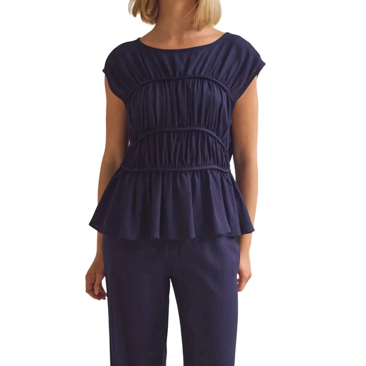 Olivia Bennet | Ruched Cap Sleeve Peplum Top for Women
