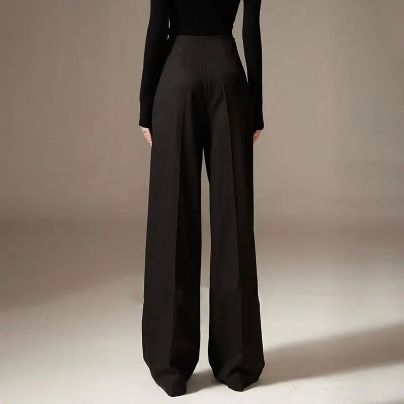 Olivia Bennet | Wide Leg Draped Pants for Women in Soft Fabric, Black