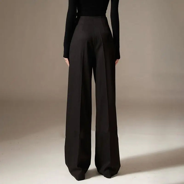 Olivia Bennet | Wide Leg Draped Pants for Women in Soft Fabric, Black