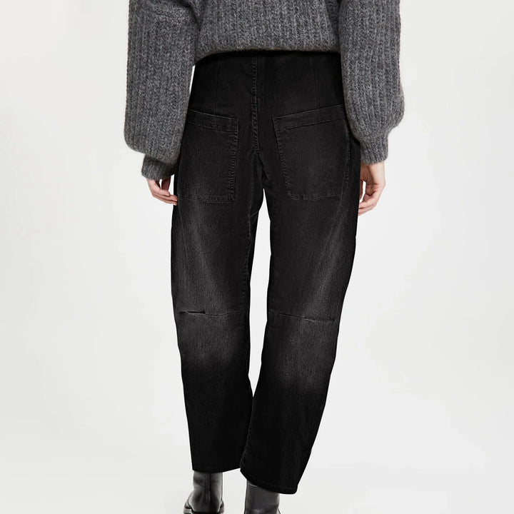 Olivia Bennet | Structured Barrel Jeans for Women in Denim