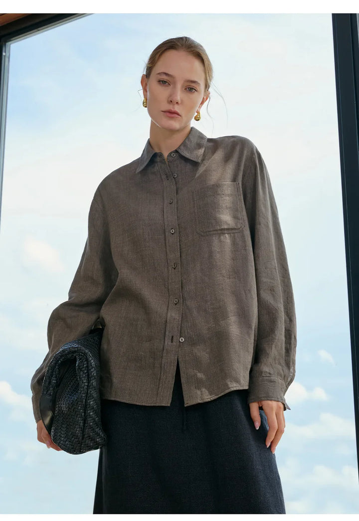 Olivia Bennet | Linen Shirt for Women, Relaxed Fit, White