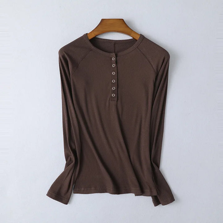 Olivia Bennet | Pop-Button Top for Women in Cotton, Fitted, White