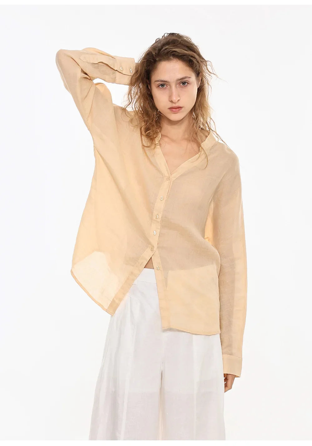 Olivia Bennet | Linen V-Neck Shirt for Women