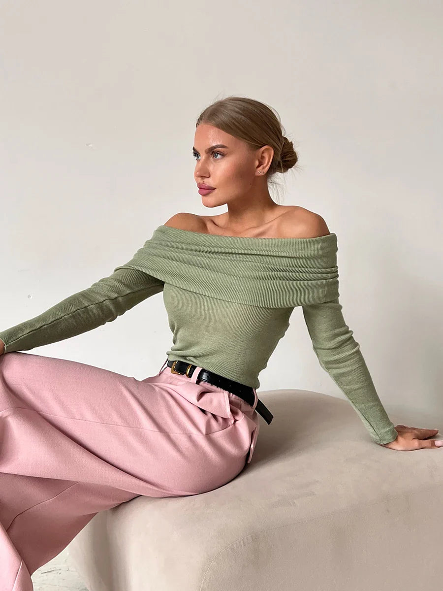Olivia Bennet | Off-Shoulder Knit Top for Women in Natural Color