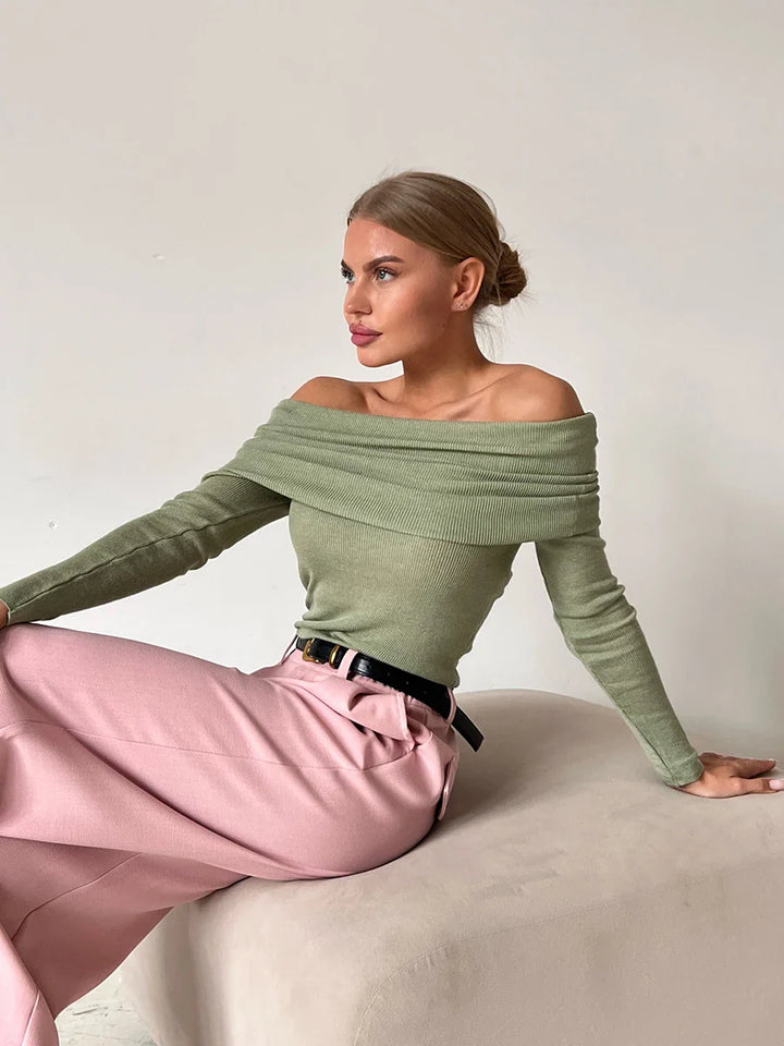 Olivia Bennet | Off-Shoulder Knit Top for Women in Natural Color