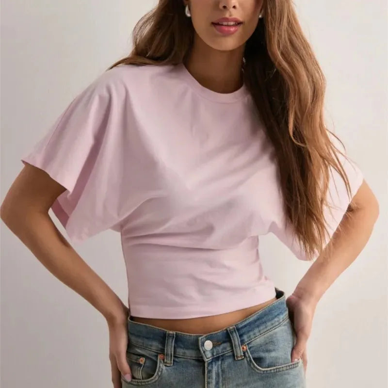Olivia Bennet | Cotton Drape Tee for Women in White
