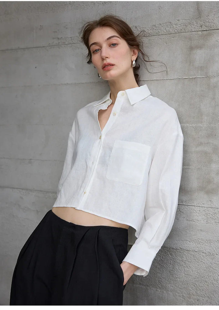 Olivia Bennet | Cropped Linen Overshirt for Women in Natural