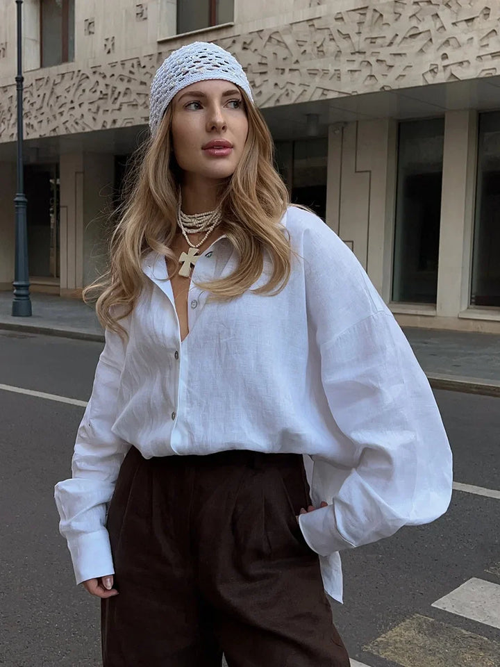 Olivia Bennet | Cotton Relaxed Shirt for Women in White