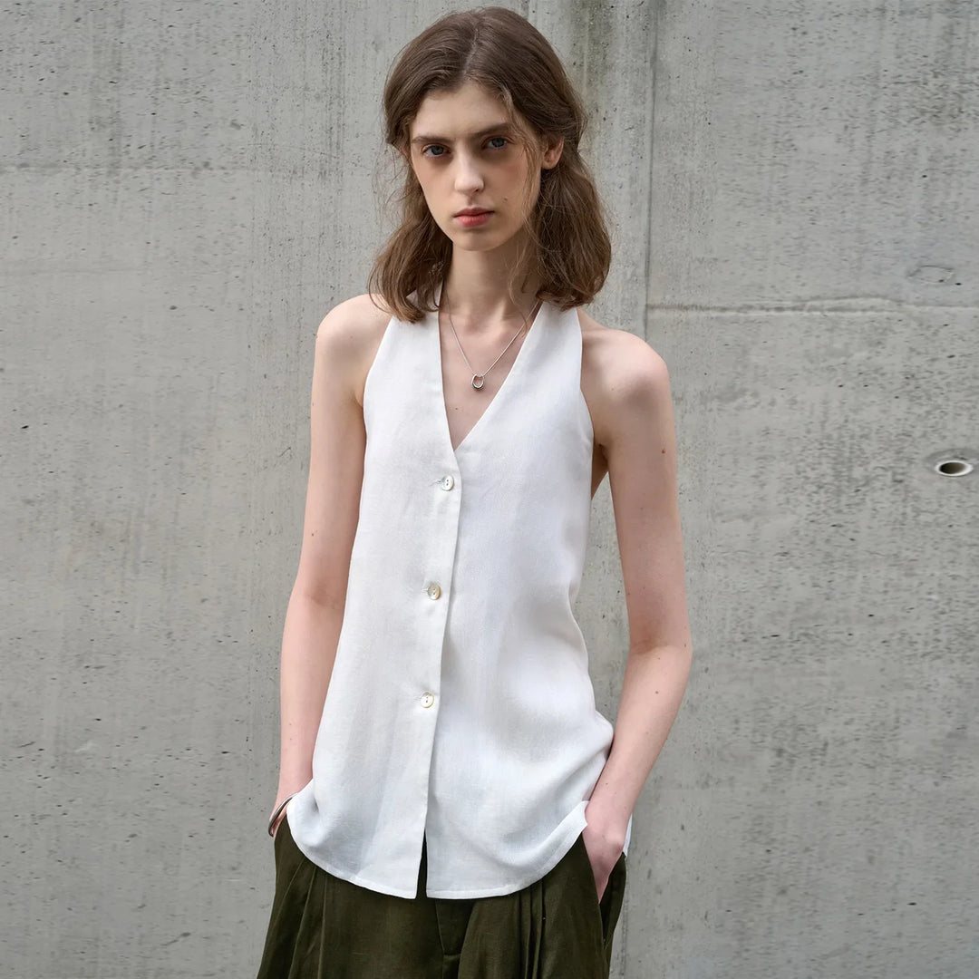 Olivia Bennet | Linen Halter Waistcoat Top
