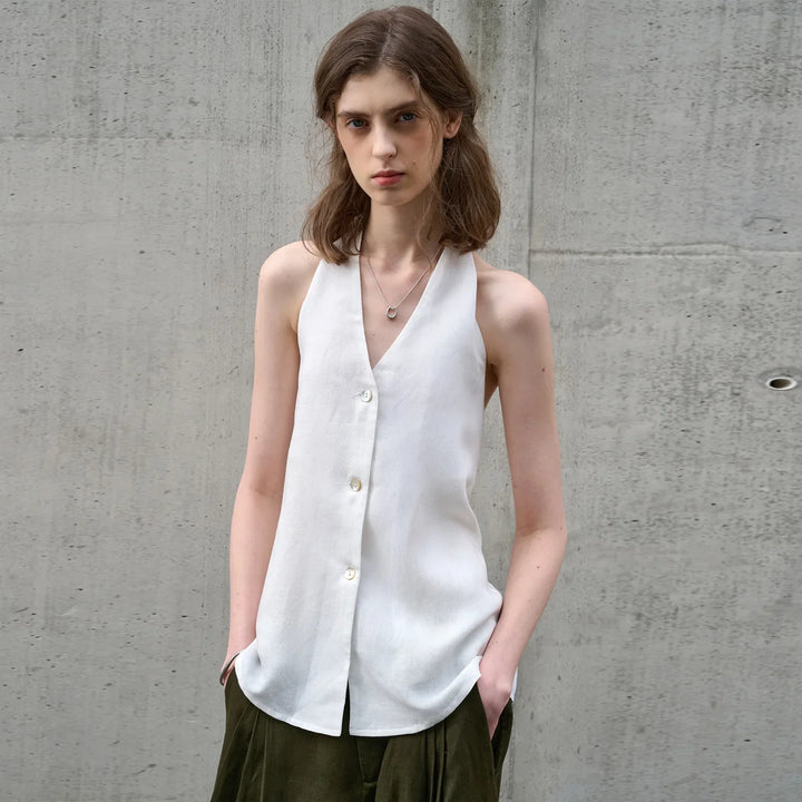 Olivia Bennet | Linen Halter Waistcoat Top