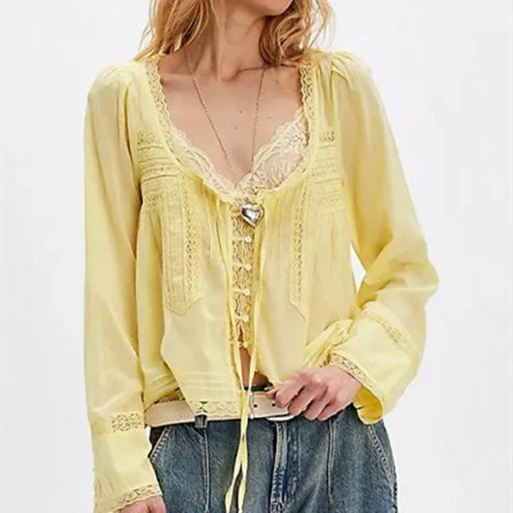 Olivia Bennet | Lace Trim Tie-Front Blouse