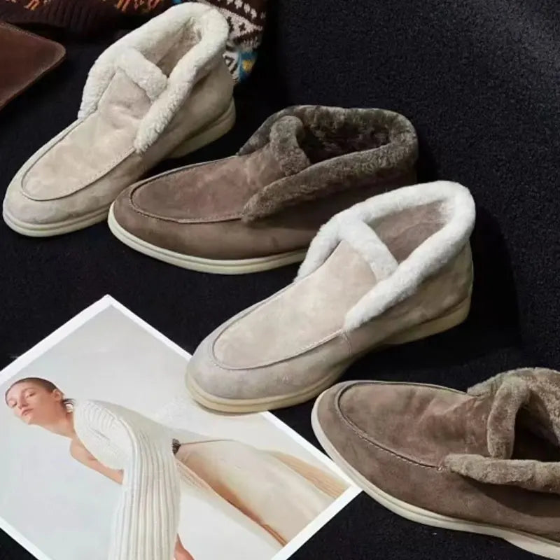 Olivia Bennet | Shearling Loafer Boots for Women in Brown