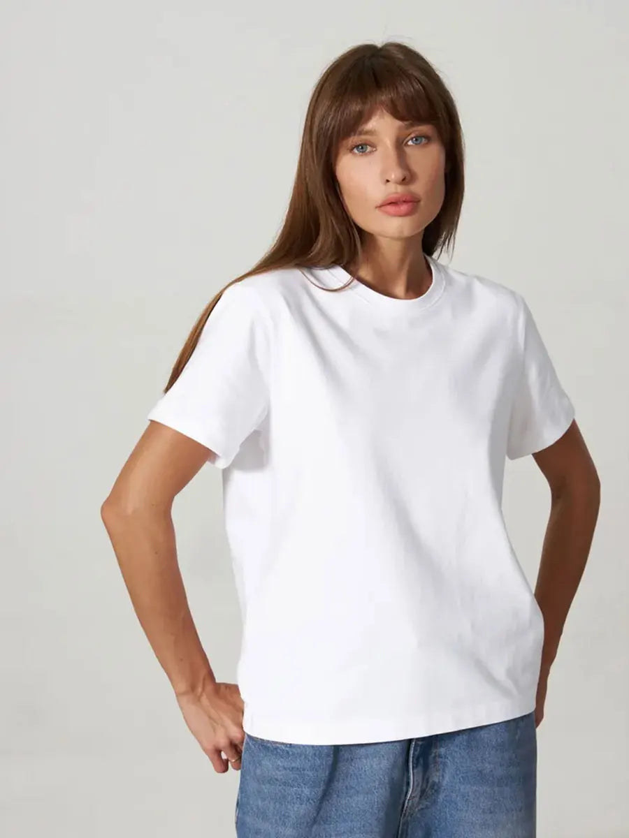 Olivia Bennet | Cotton Tee for Women, Regular Fit, White