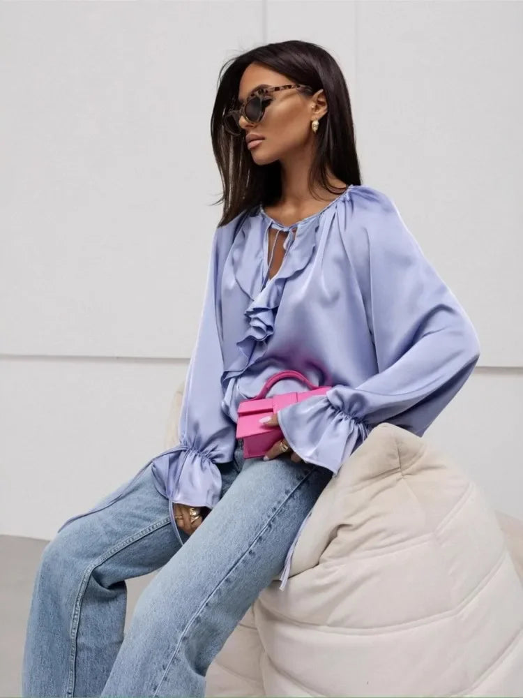 Olivia Bennet | Satin Ruffle Blouse for Women