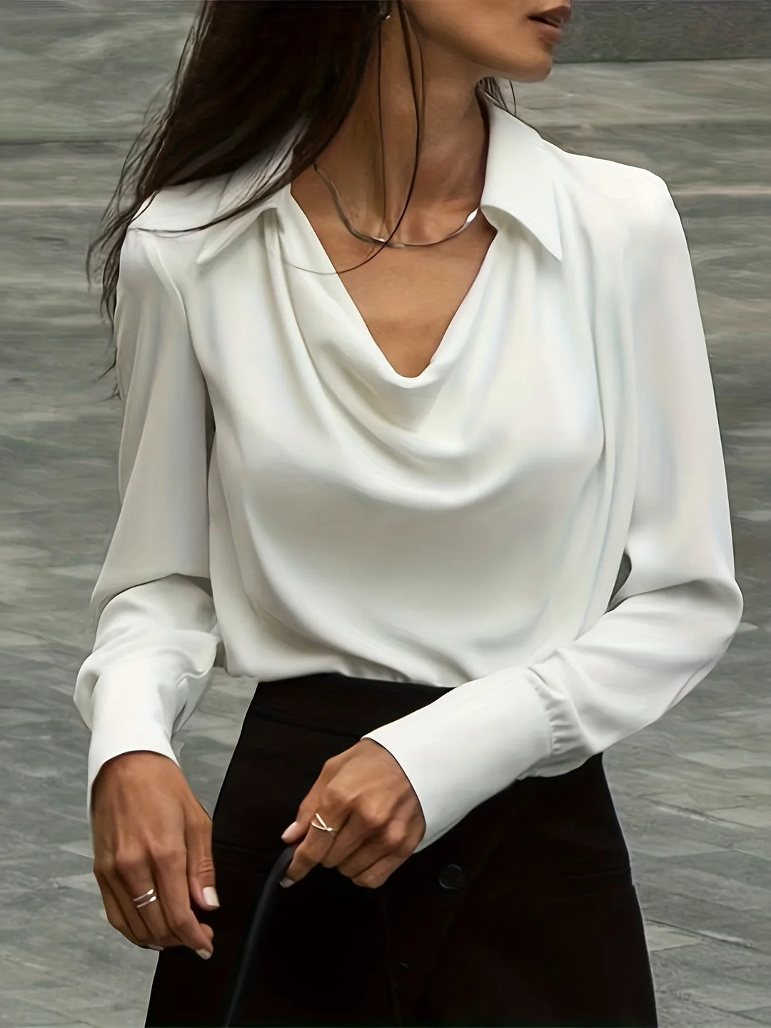 Olivia Bennet | Silk Full Sleeve Shirt for Women in Classic White