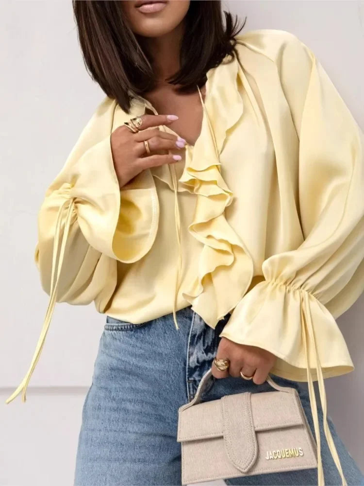 Olivia Bennet | Satin Ruffle Blouse for Women