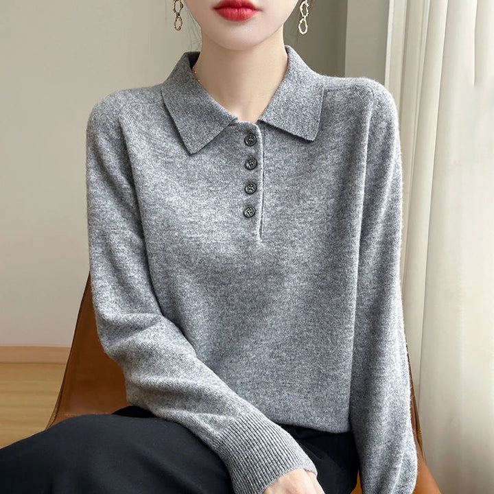 Olivia Bennet | Wool Polo Sweater for Women in Natural Color