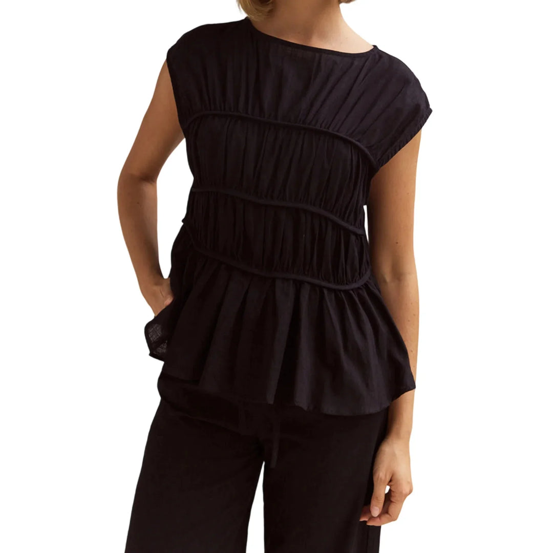 Olivia Bennet | Ruched Cap Sleeve Peplum Top for Women