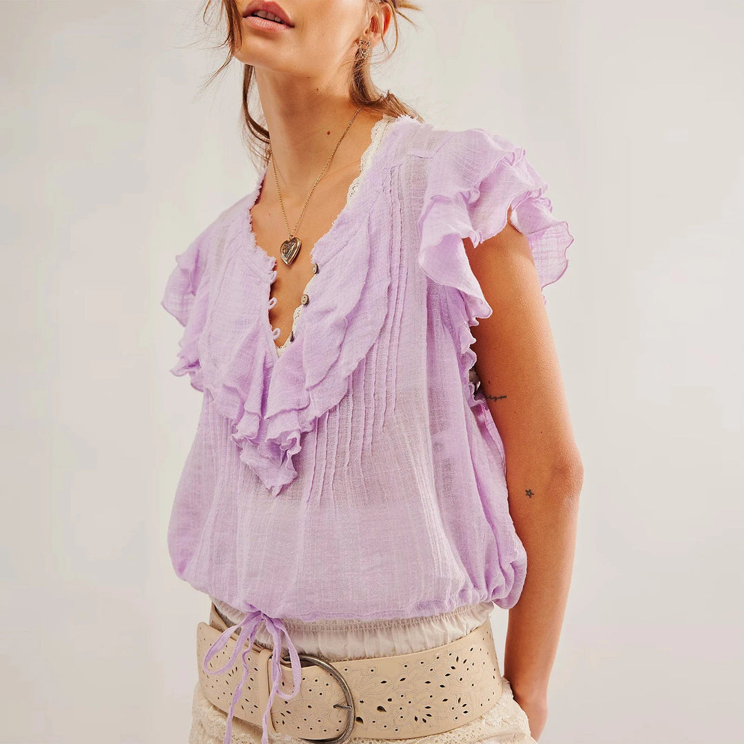 Olivia Bennet | Ruffle Front Gauze Crop Top