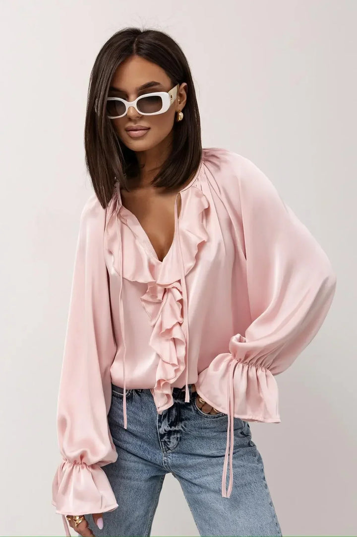 Olivia Bennet | Satin Ruffle Blouse for Women