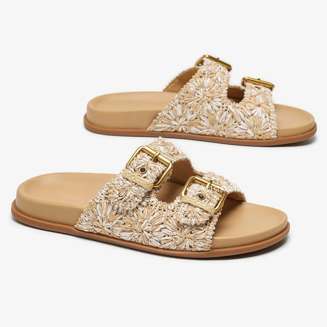 Olivia Bennet | Buckle Sandal for Women in Leather, Casual, Tan