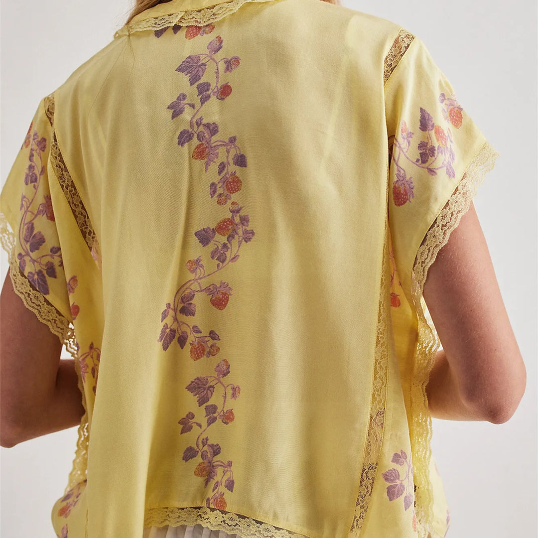 Olivia Bennet | Lace Trim Blouse for Women in Strawberry