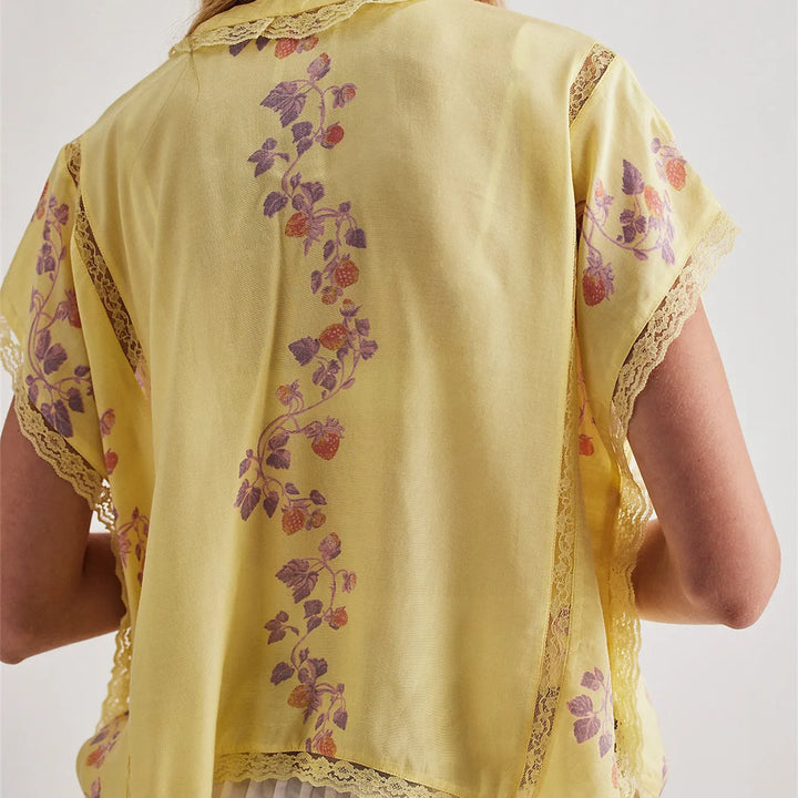 Olivia Bennet | Lace Trim Blouse for Women in Strawberry