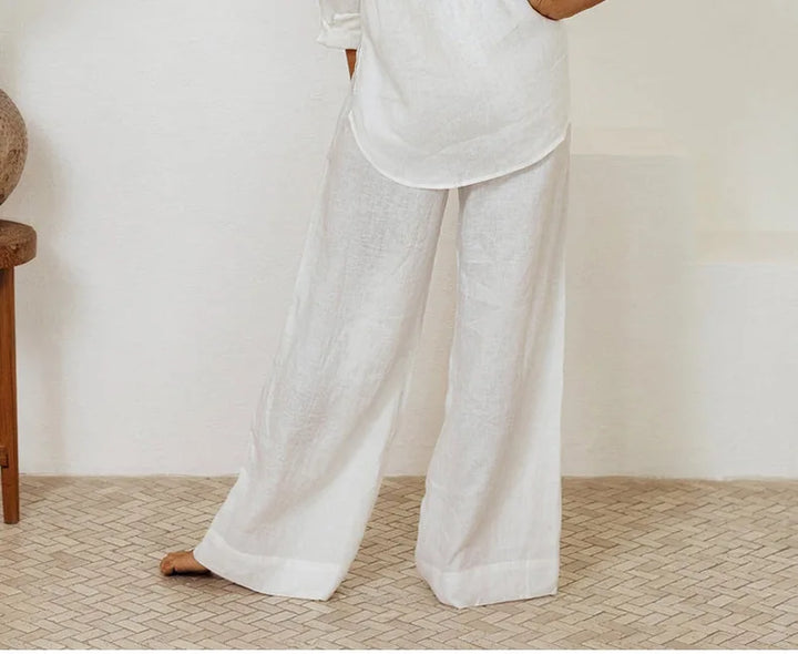 Olivia Bennet | Linen Wide Leg Pant for Women in Ruffle Style